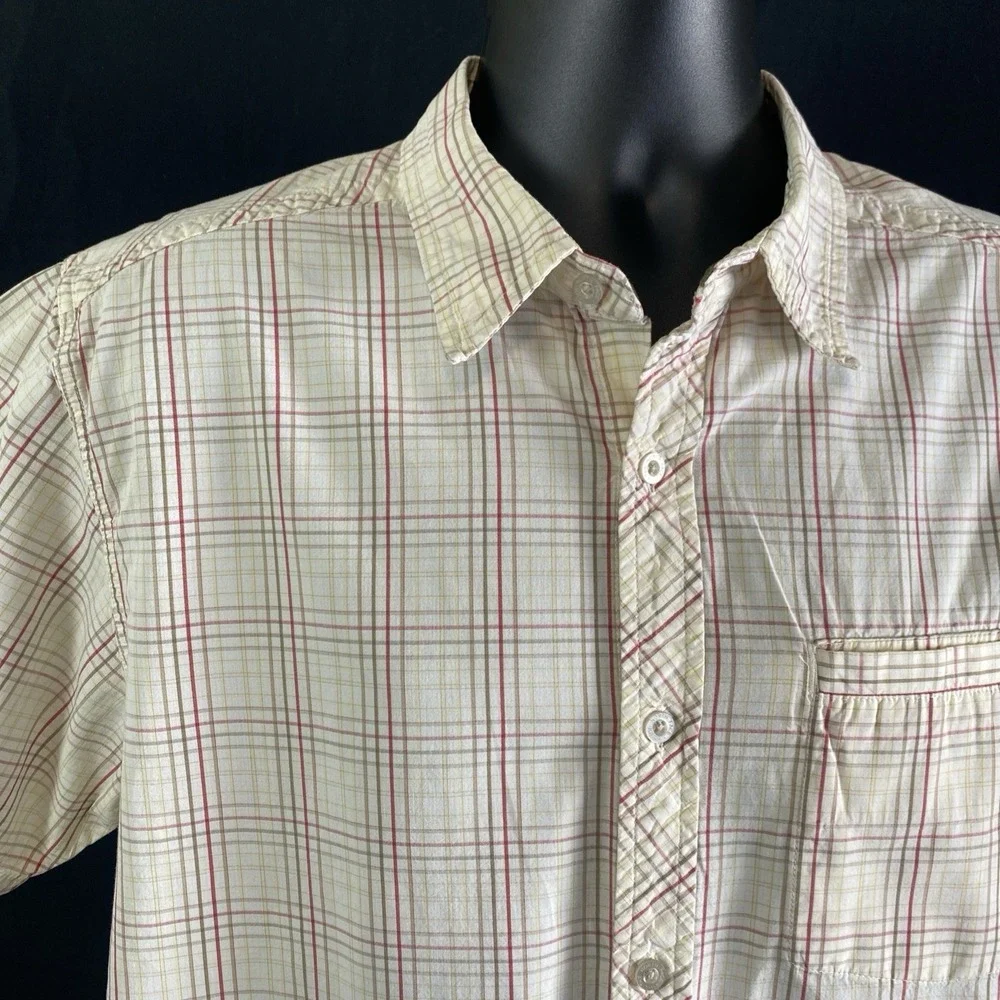 North Face Shirt Mens Large Beige Plaid Short Sleeve Button Up‎ Outdoors Casual